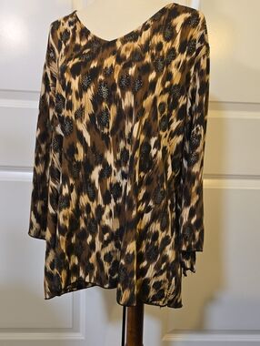 Brittany Black Brown Black Cream Animal Print Blouse